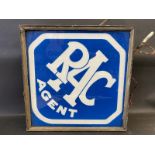 An RAC Agent lozenge shaped double sided illuminated lightbox in good condition, 29 1/4 x 29 1/4" (