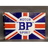 A BP Motor Spirit Union Jack double sided enamel sign with hanging flange, by Franco, professionally
