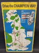 A Champion spark plugs tin advertising map sign, dated December 1973, 18 x 30".