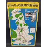 A Champion spark plugs tin advertising map sign, dated December 1973, 18 x 30".