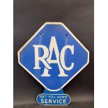 An RAC lozenge shaped double sided enamel sign with 'Get-You-Home Service' double sided