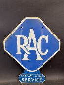 An RAC lozenge shaped double sided enamel sign with 'Get-You-Home Service' double sided