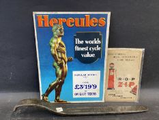 A Hercules cycles pictorial showcard, an ROP map and a Michelin tyre lever.