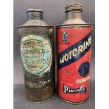A Duckham's Morrisol Sirrom XS-Pres cylindrical quart can plus a Price's Motorine Oil quart can.