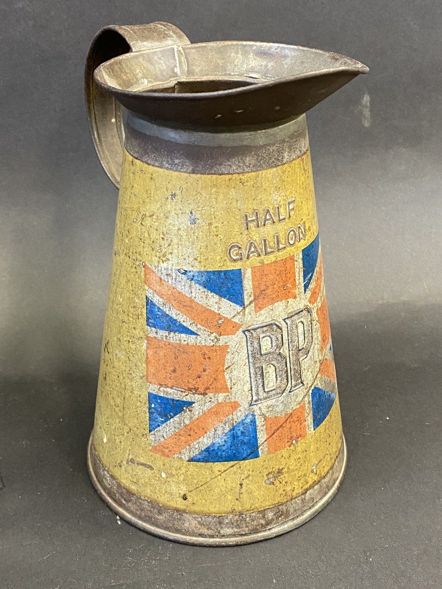 A rare BP half gallon measure with wide neck, with the Union Jack flag image to the centre, bright