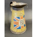 A rare BP half gallon measure with wide neck, with the Union Jack flag image to the centre, bright