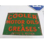 A rare Cooler Motor Oils and greases enamel advertising sign, 24 x 18".
