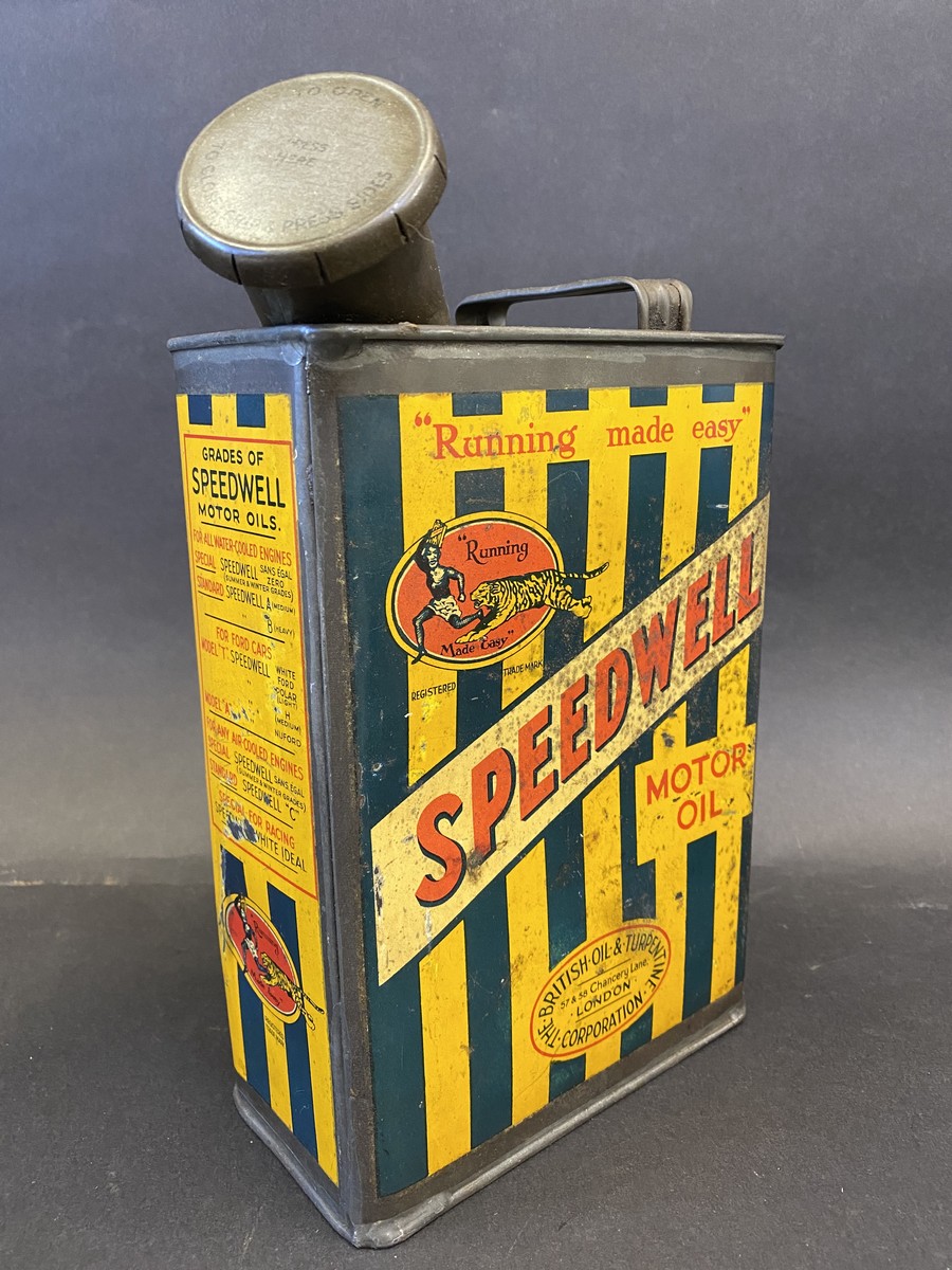 A Speedwell Motor Oil half gallon can of bright colour. - Image 2 of 4