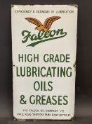 A Falcon High Grade Lubricating Oils & Greases rectangular enamel sign, 12 x 22".