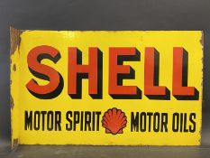 A Shell Motor Spirit/Motor Oils double sided enamel sign with hanging flange, 24 x 15".