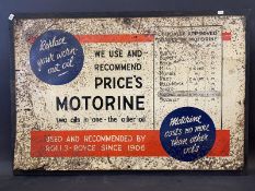 An early Price's Motorine rectangular tin advertising sign depicting the different marques of car