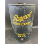 An unusual five gallon drum advertising Roycol Lubricants.