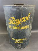 An unusual five gallon drum advertising Roycol Lubricants.