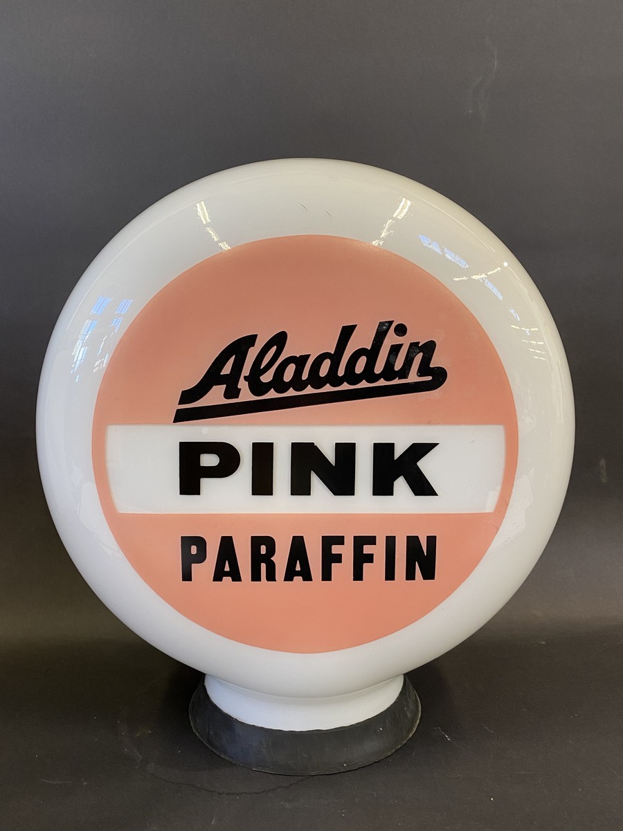 An Aladdin Pink Paraffin glass petrol pump globe by Hailware, fully stamped underneath 'Property - Image 2 of 3