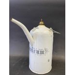 A white enamel 2 litre petroleum priming kettle.