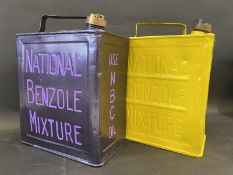 Two different version National Benzole Mixture two gallon petrol cans.