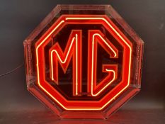 A contemporary octagonal neon illuminated sign advertising MG, in working order, 23 x 23".