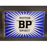 A BP Motor Spirit Irish flash double sided enamel sign with hanging flange by Bruton of London,