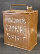 A rare Motor Owners' Combine Spirit two gallon petrol can, dated July 1922.