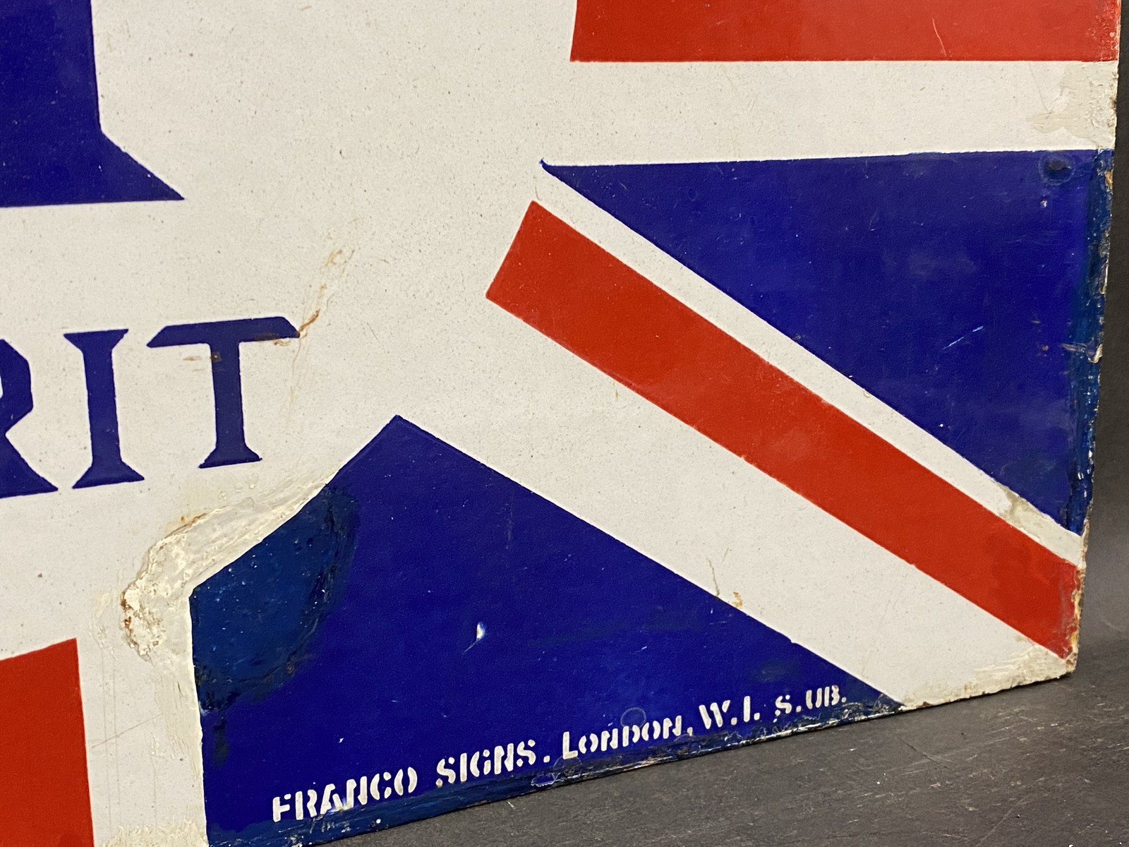 A BP Motor Spirit Union Jack double sided enamel sign with hanging flange, some older amateur - Image 4 of 7