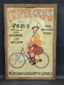 A rare Cooper Cycles pictorial showcard depicting a Scottish gentleman on a bicycle by Alex K.