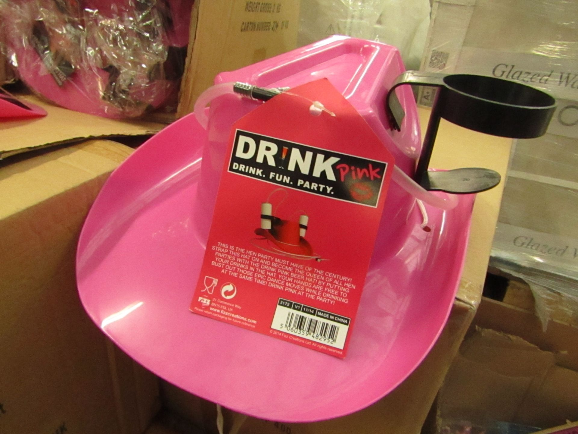 Box of 6 - Drink pink Beer Hats - All new packaged and boxed.