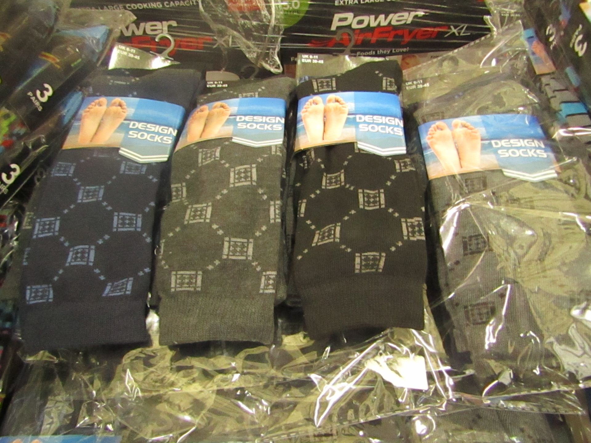 Pack of 12 x  pairs Mens Design Patterned Socks size 6-11 all new in packaging