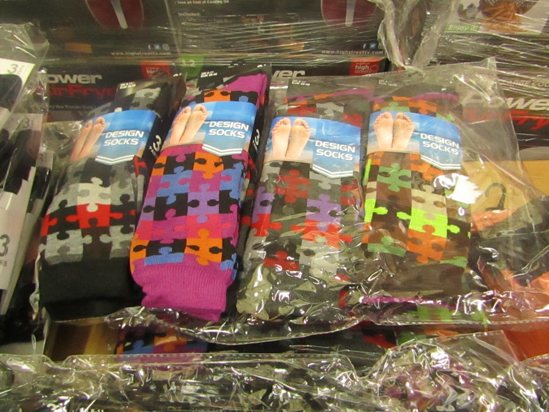 Pack of 12 x  pairs Mens Design Patterned Socks size 6-11 all new in packaging