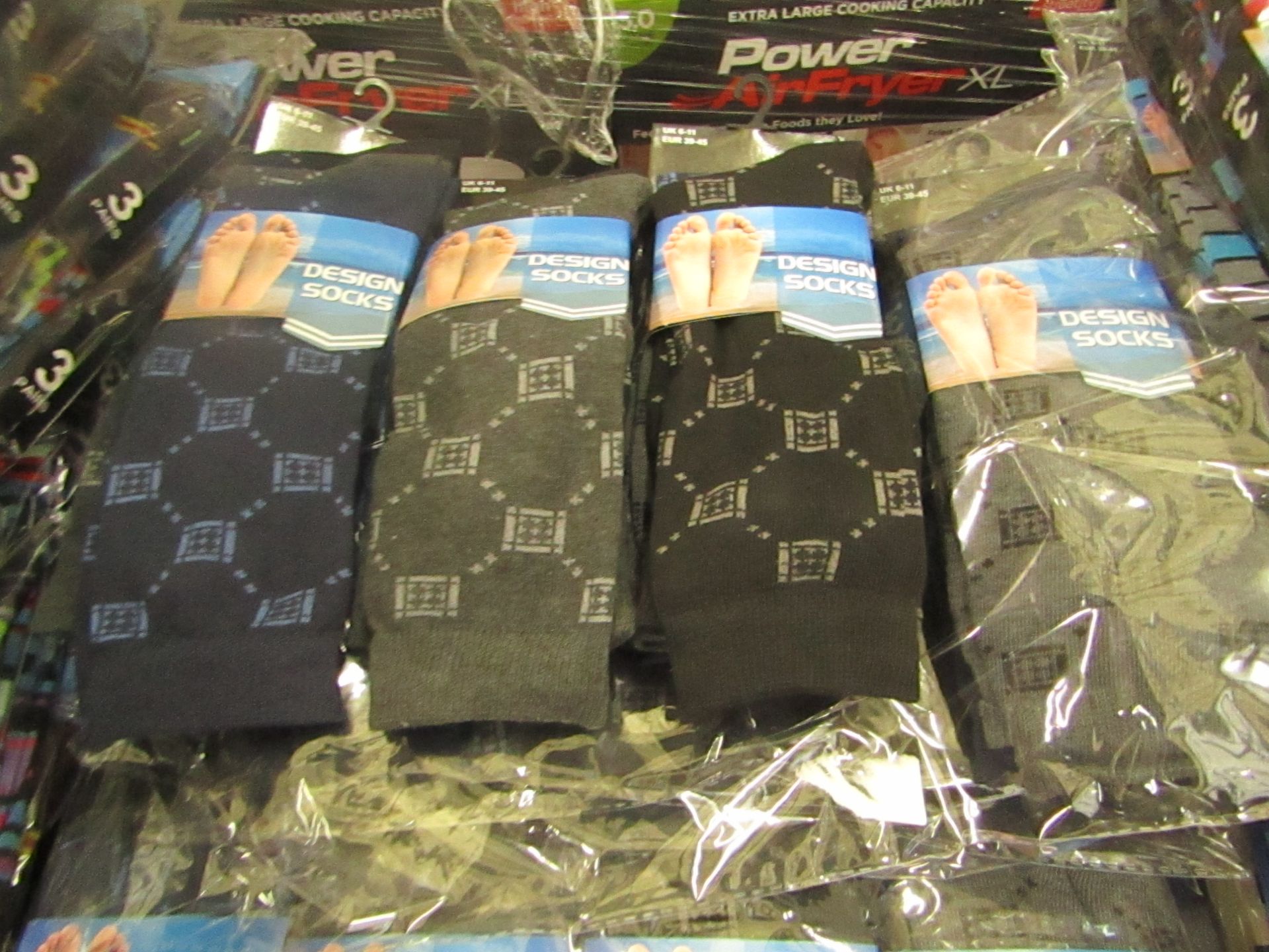 Pack of 12 x  pairs Mens Design Patterned Socks size 6-11 all new in packaging