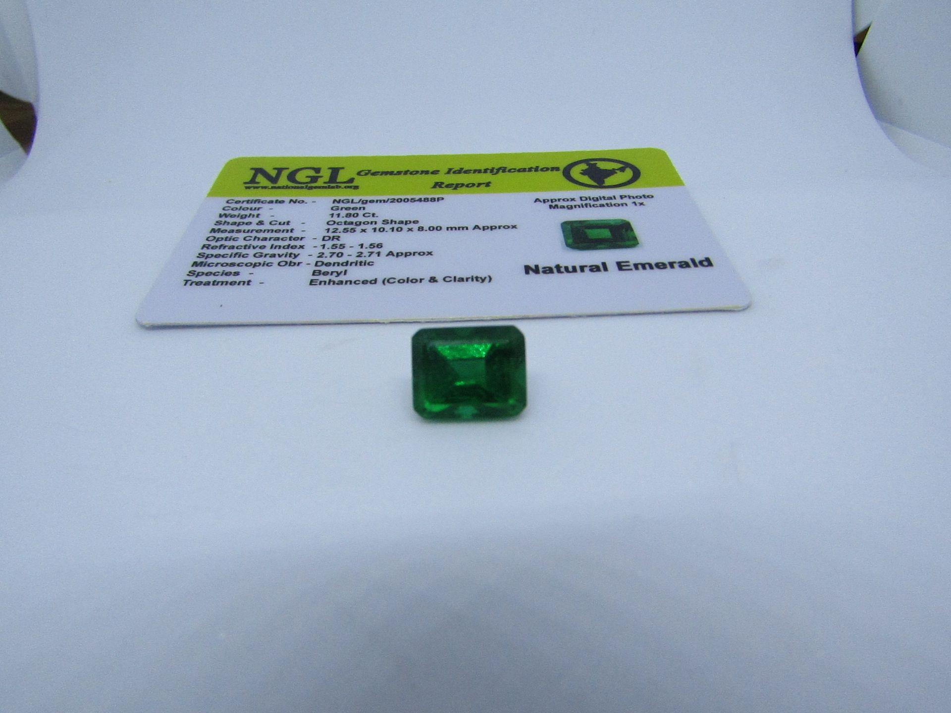Natural Emerald 11.80 carat 1 piece, This Emerald is a fabulous Octagon Shape. Species - Beryl,