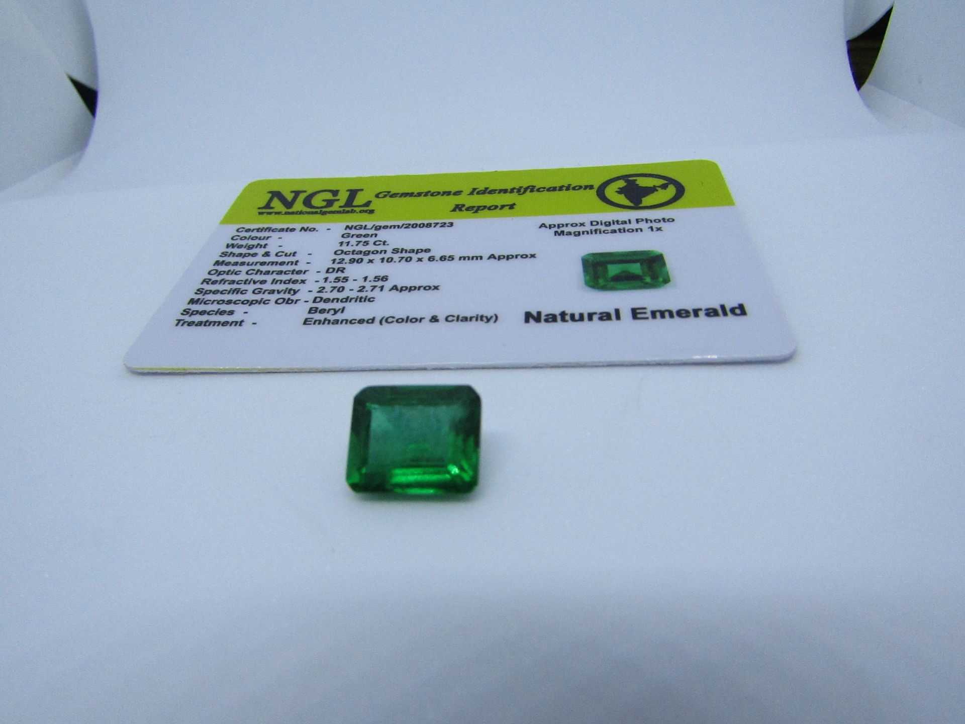 Natural Emerald 11.75 carat 1 piece, This Emerald is a fabulous Octagon Shape. Species - Beryl,