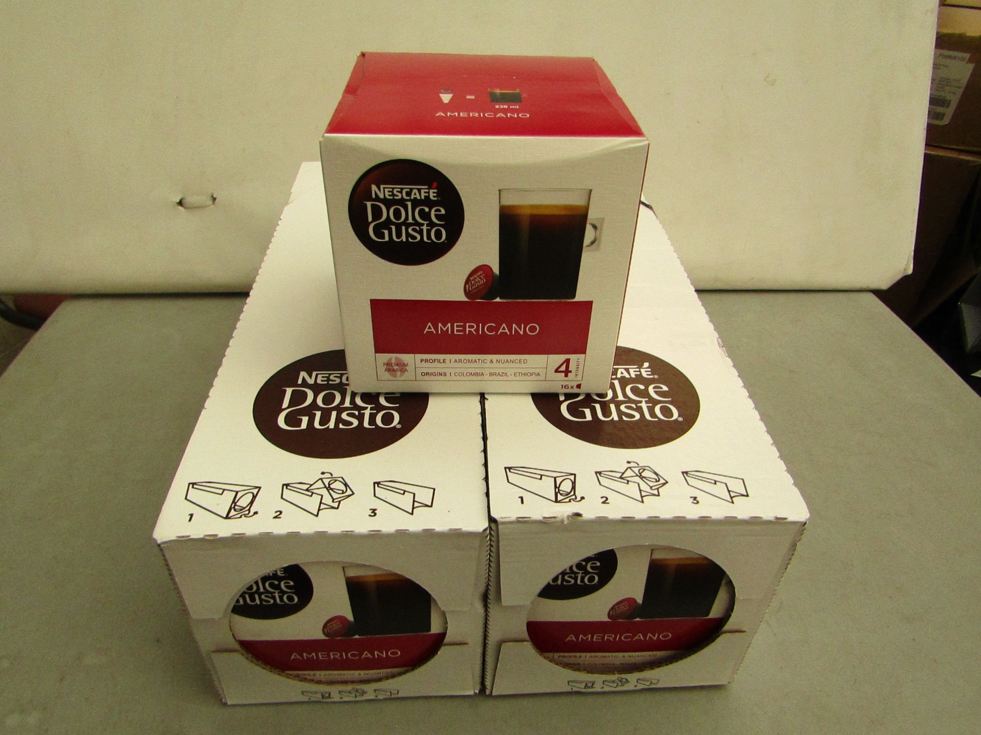 2x Boxes of Nescafe Dolce Gusto Americano Pods. BB 31/10/19 - 16 capsules per box.