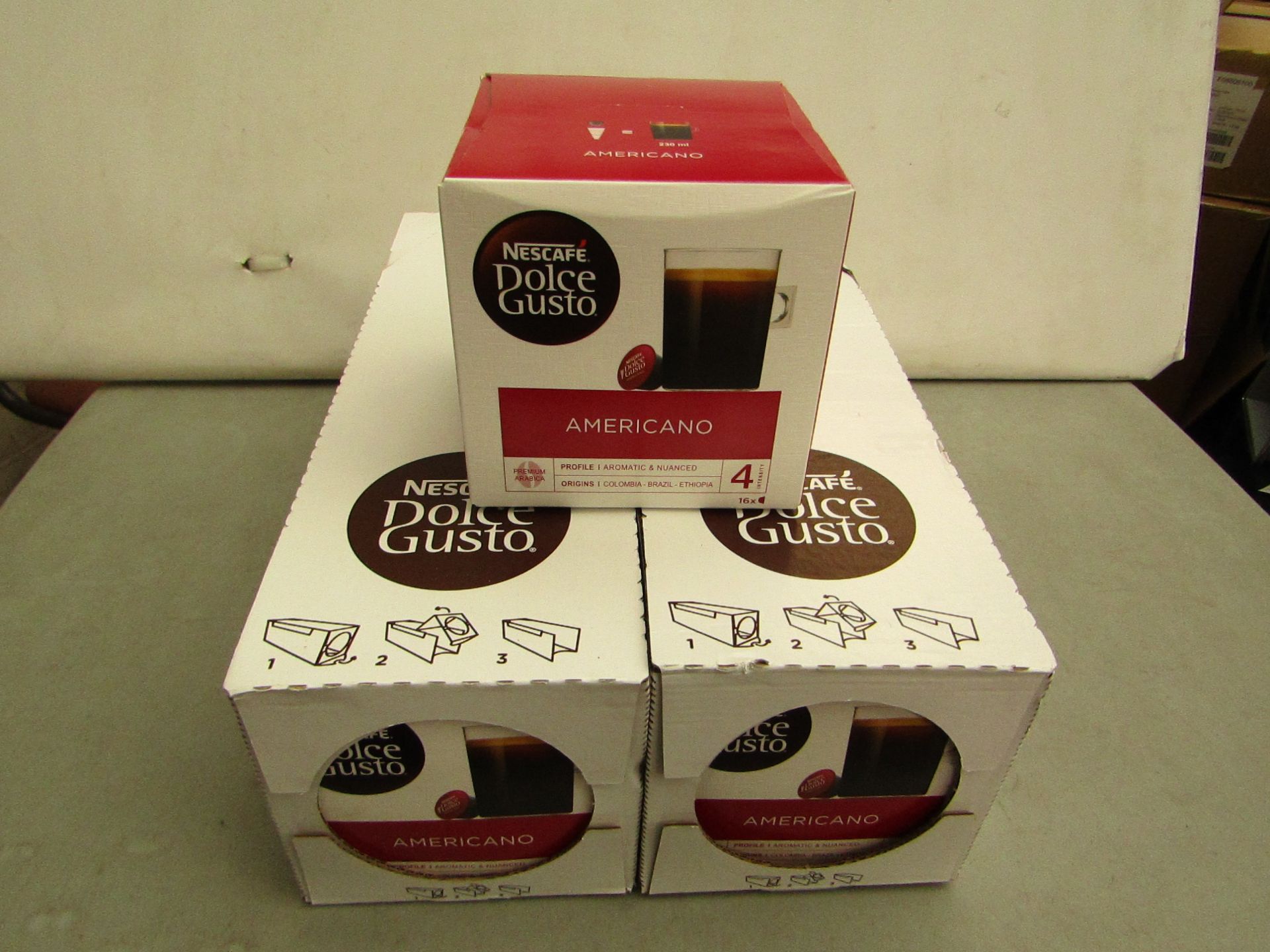 2x Boxes of Nescafe Dolce Gusto Americano Pods. BB 31/10/19 - 16 capsules per box.