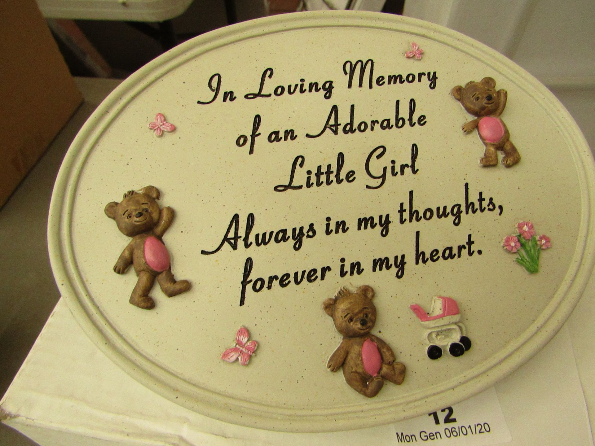 Memorial Plaque - 'In loving memory of adorable little Girl' New and boxed.