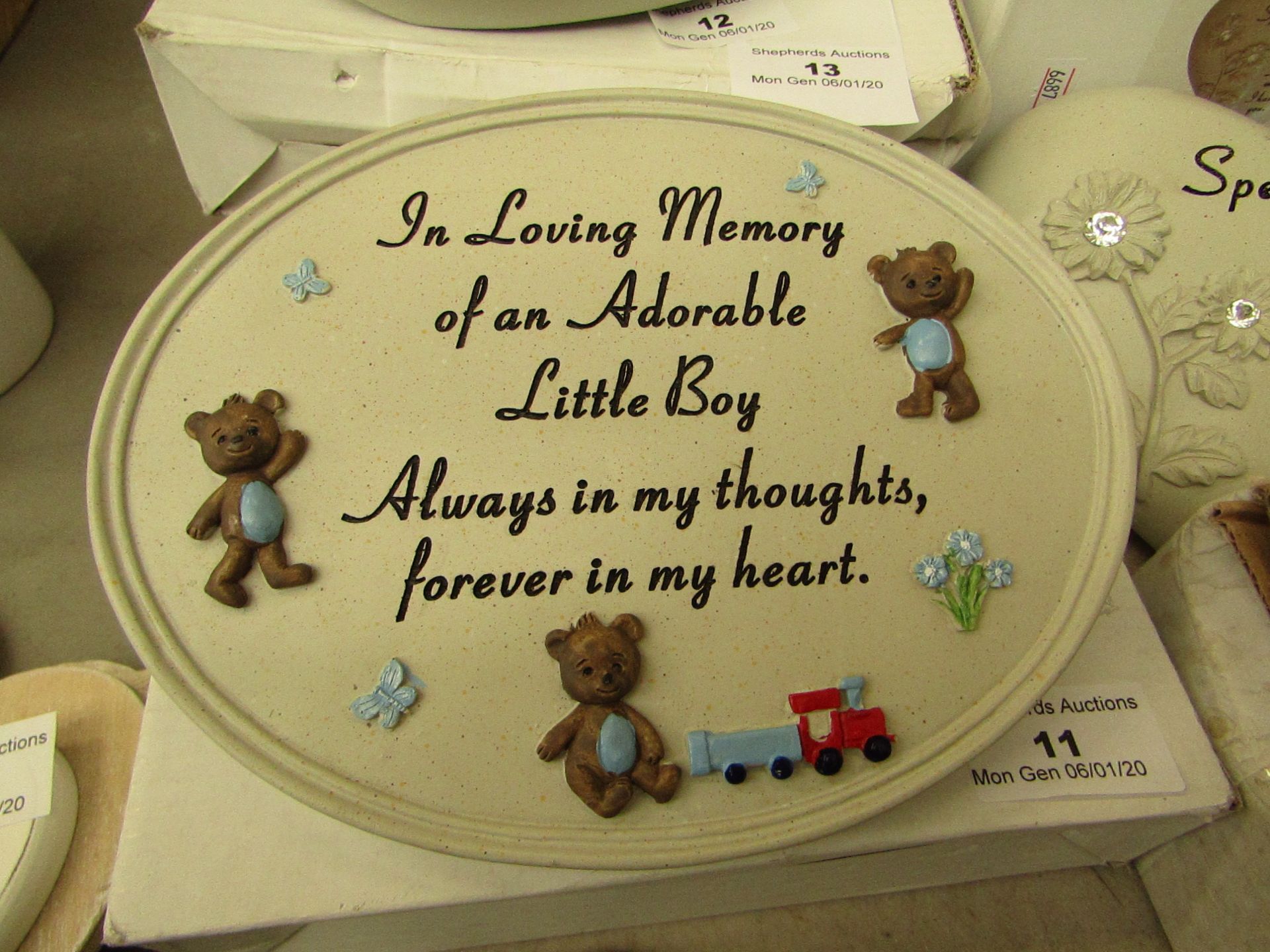 Memorial Plaque - 'In loving memory of adorable little boy' New and boxed.