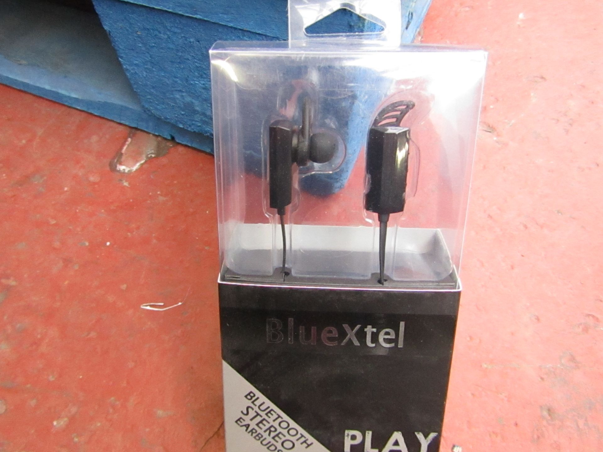 BlueXtel Bluetooth stereo earbuds, new and packaged.