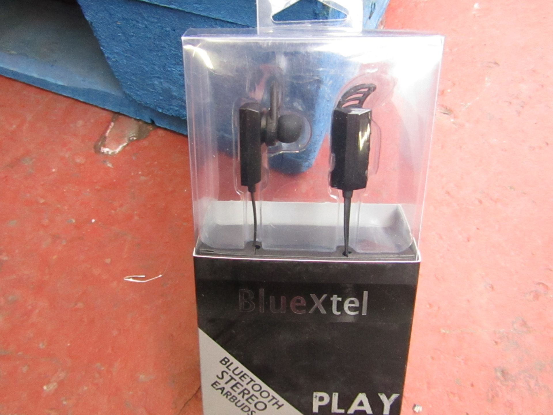 BlueXtel Bluetooth stereo earbuds, new and packaged.