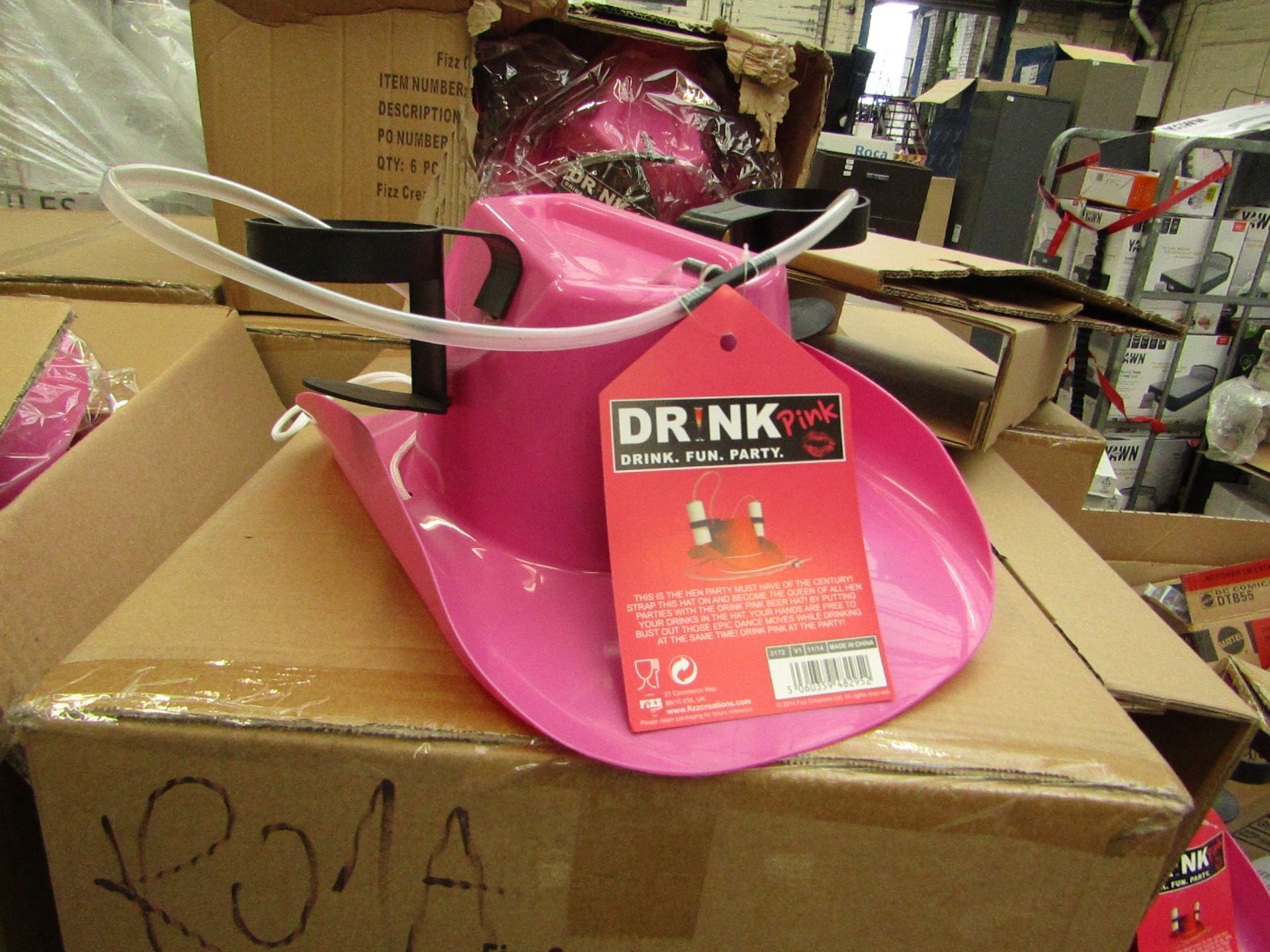 12 x Pink drinking Hats. Perfect for Parties. New & Boxed