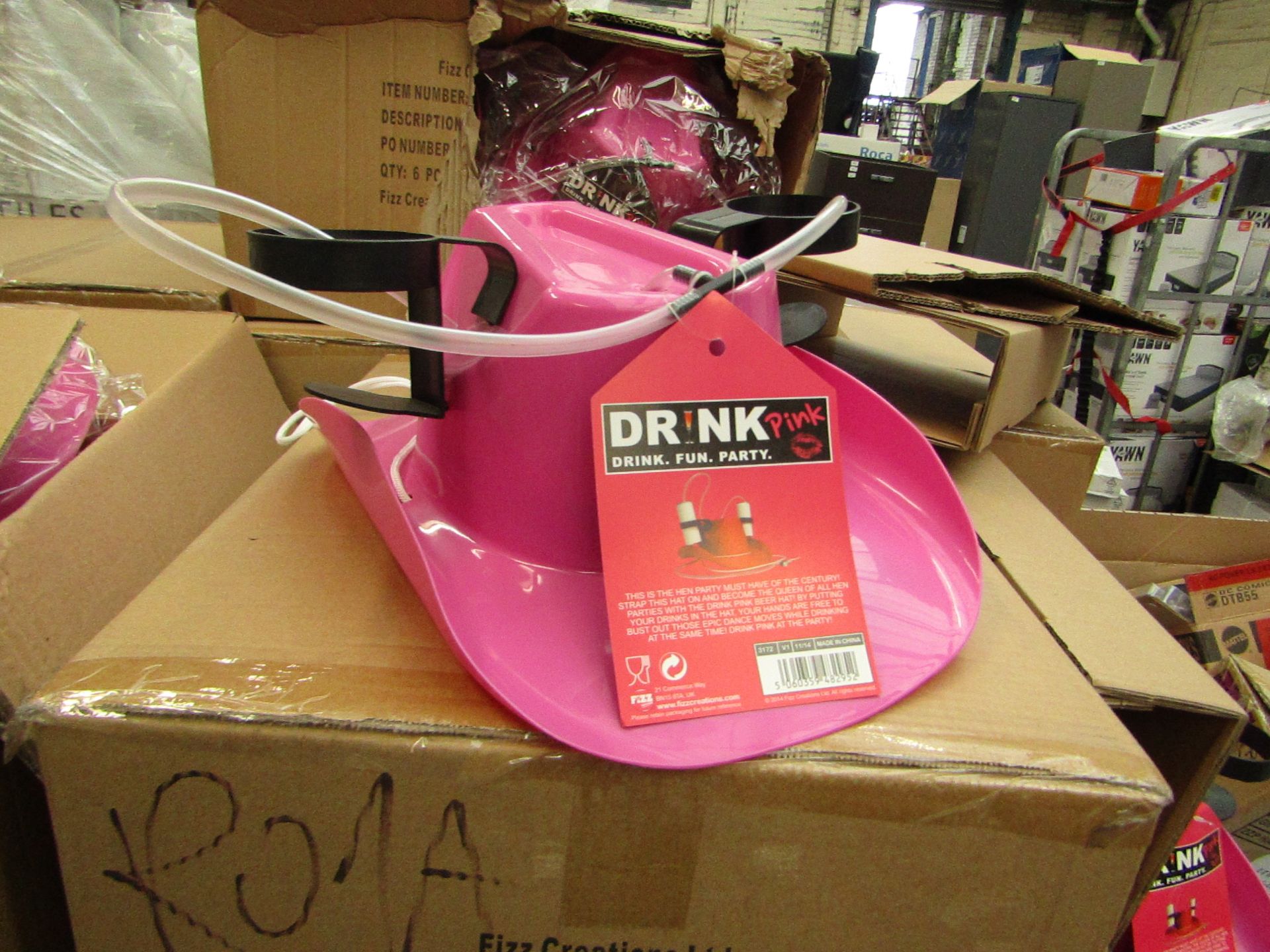 12 x Pink drinking Hats. Perfect for Parties. New & Boxed