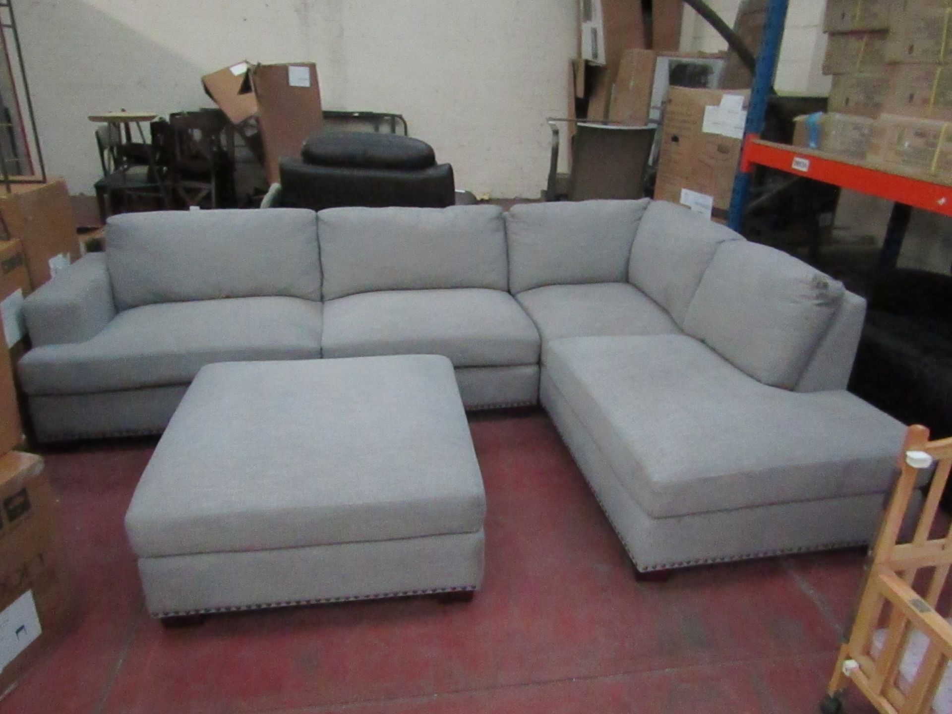 Costco L-shape sofa with footstool, no major damage.