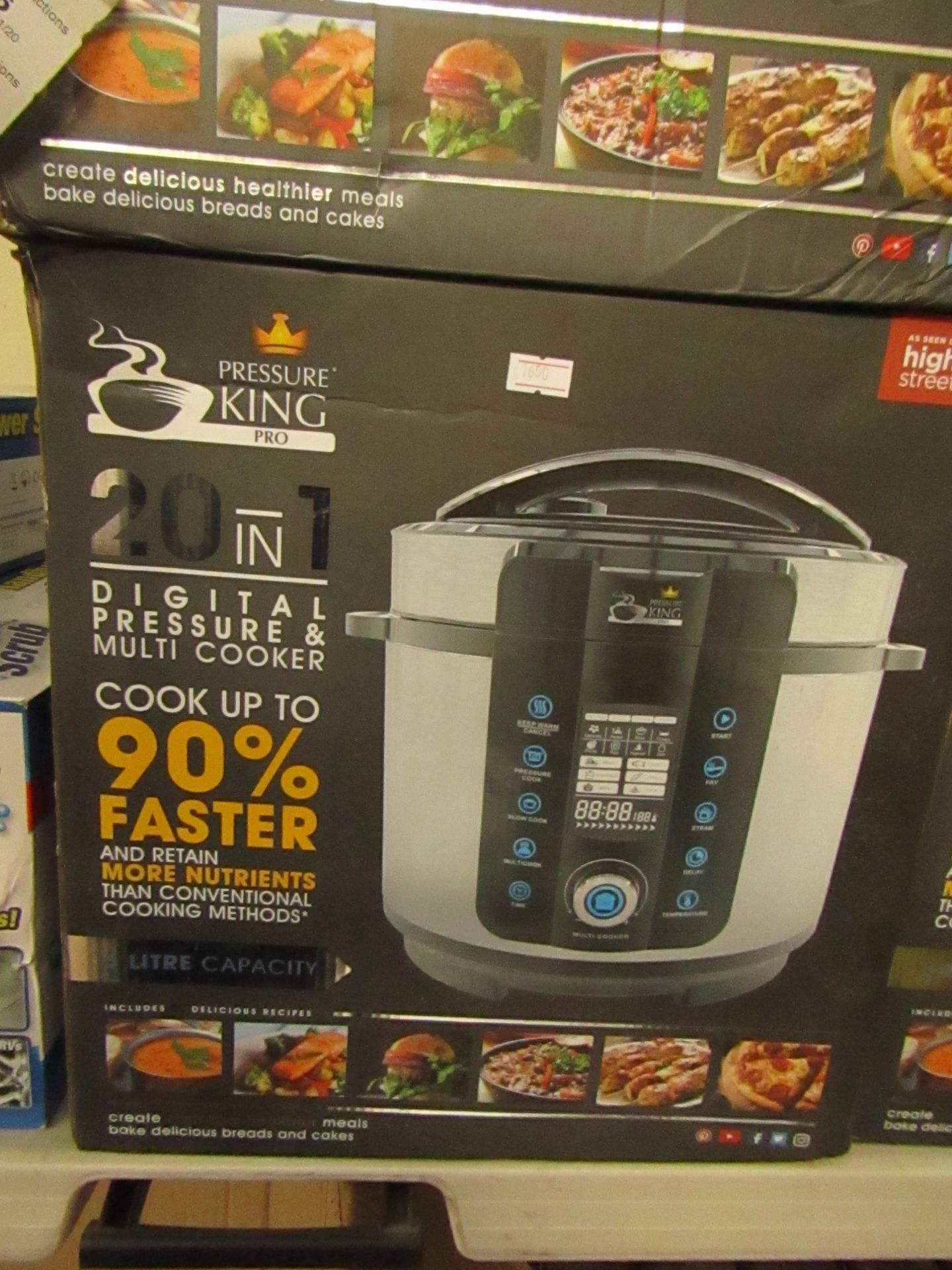 Pressure King Pro 20 in 1 Multi Cooker. 6L. Boxed but unchecked.RRP £99.99