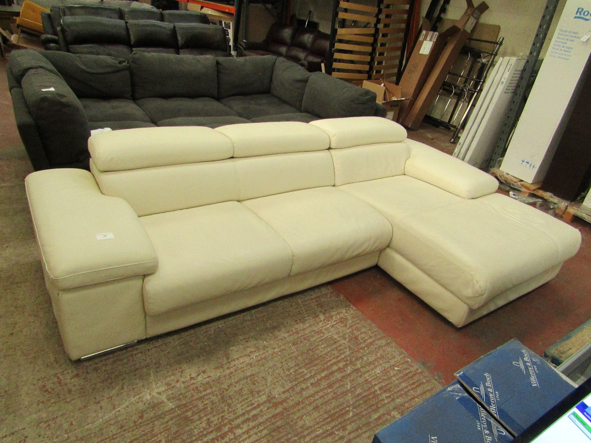 Nicoletti Lipari 3 seater chaise sofa with pop up head rests, RRP £2499