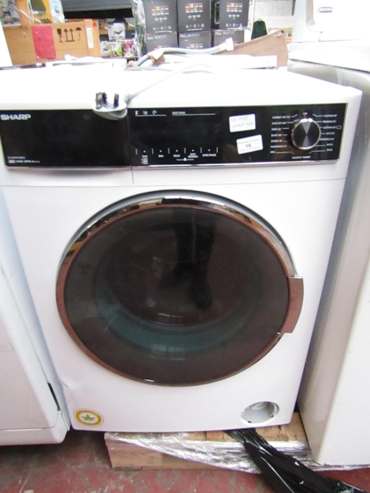 Sharp - ES-HFH9148W3-EN - 9kg 1400 rpm Washing Machine in White - Damaged Plug, Can not be tested.