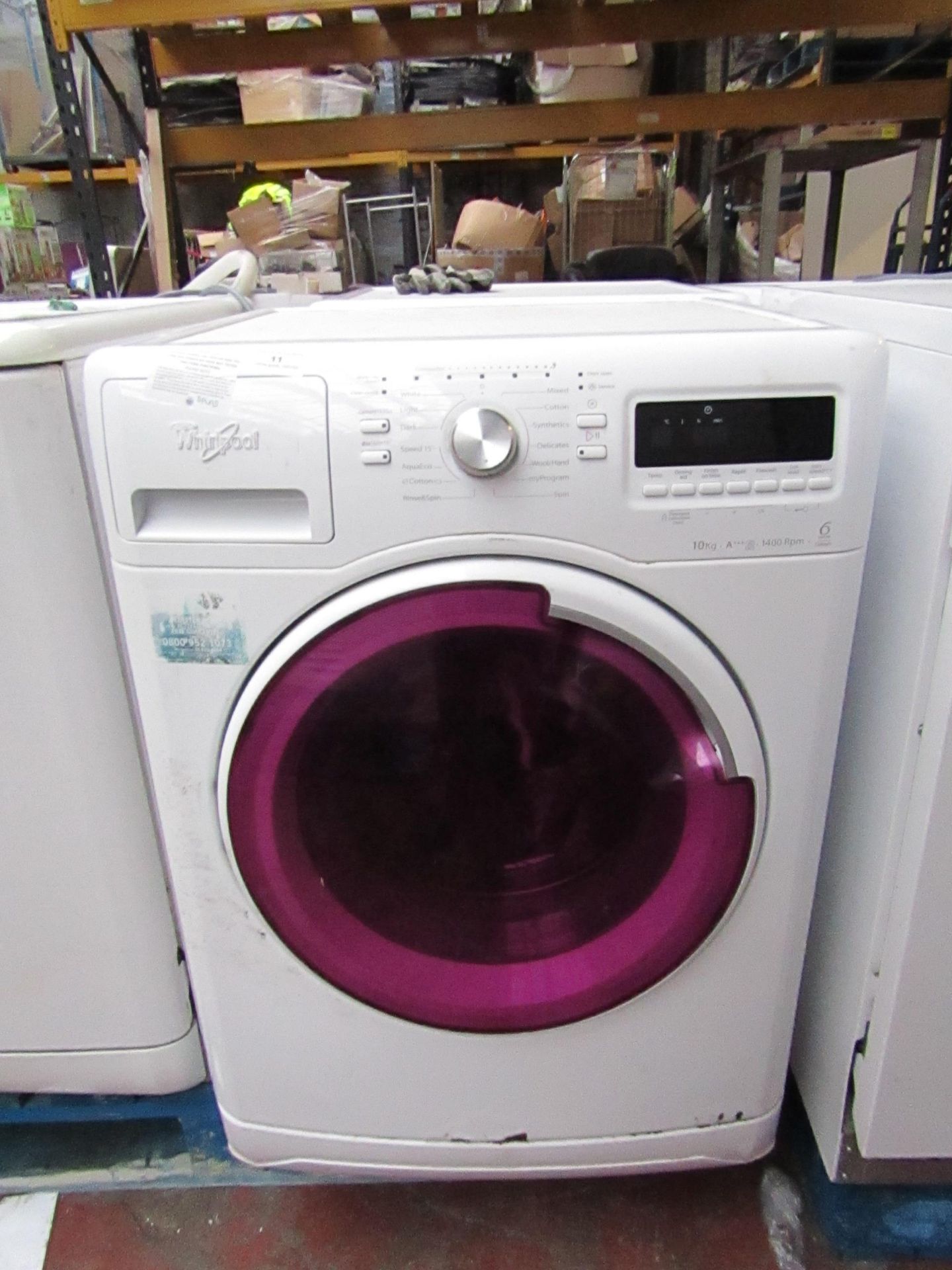 WhirlPool - White 10kg 1400rpm Spin Washing Machine - Powers on and spins.