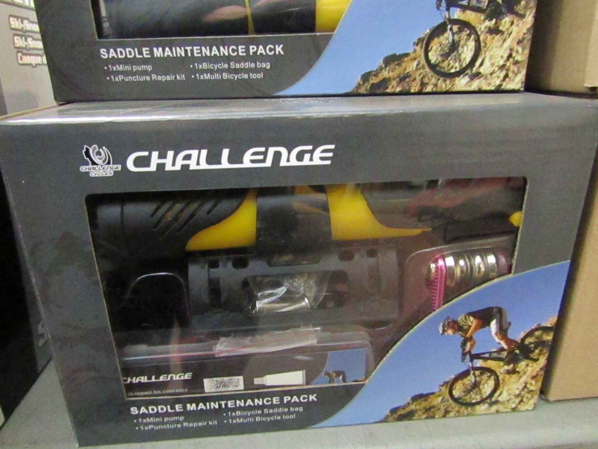 Challenge Bike Maintenance Pack. Includes pump, multitool, repair kit & Bag. Boxed