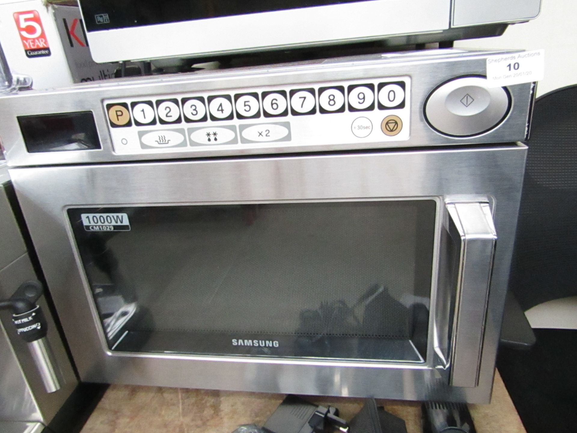 Samsung 1000w CM1029 Microwave. Powers on and seems to work as it should.RRP £599