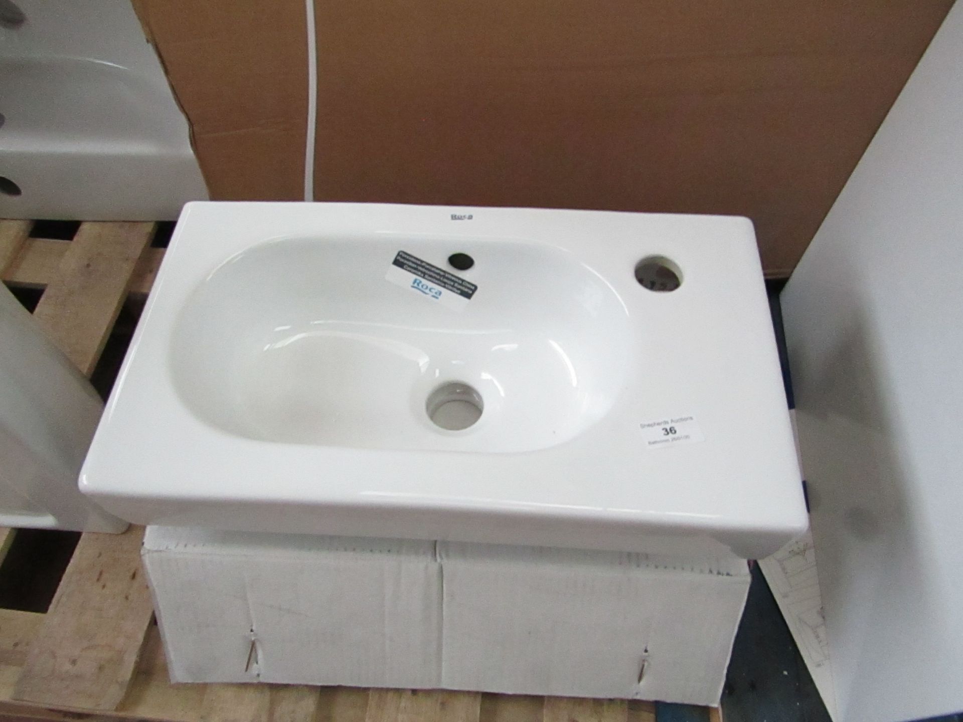 Roca 450mm 1TH basin, new and boxed.