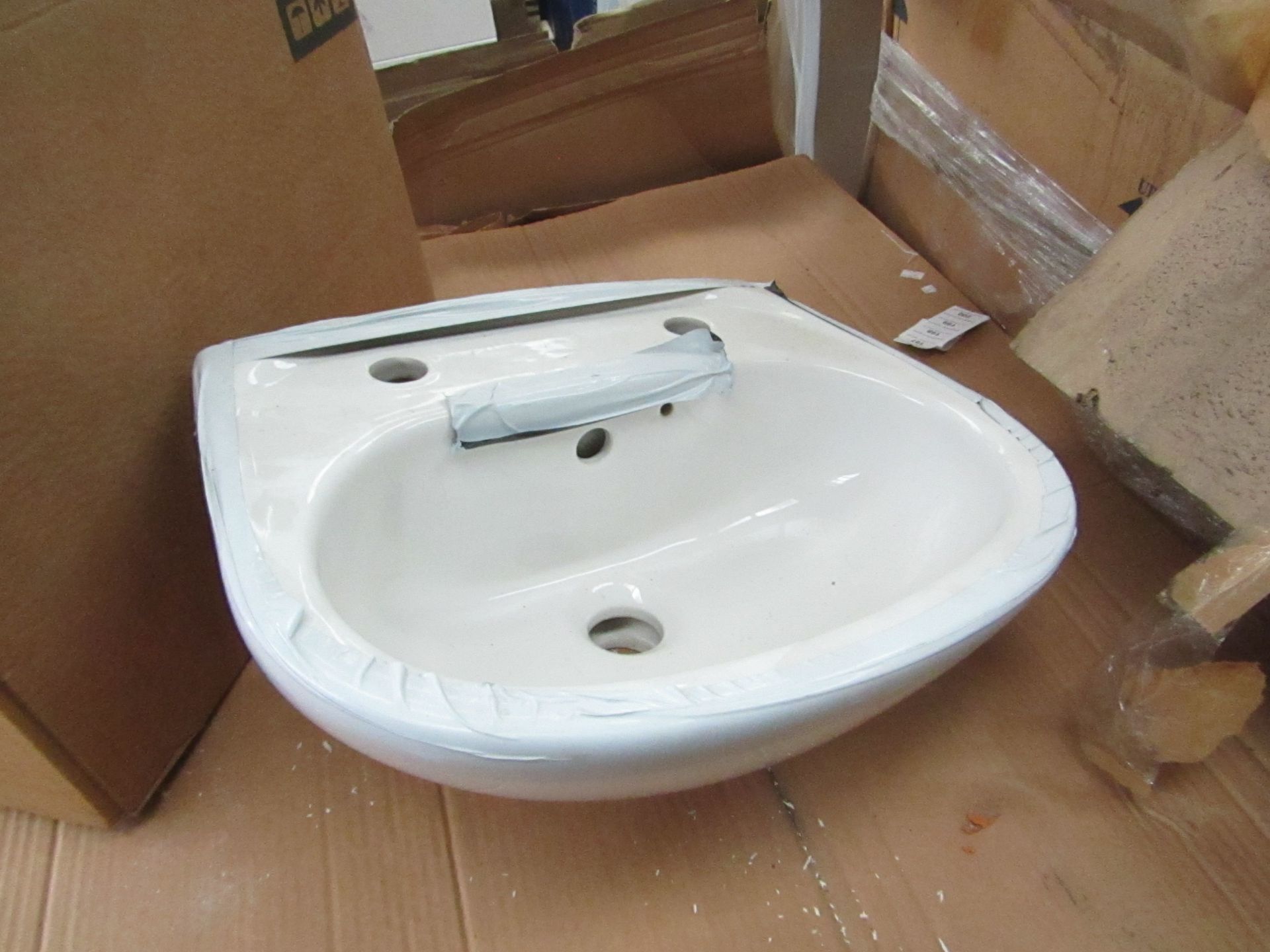 Oxford 2TH cloakroom basin, new and boxed.