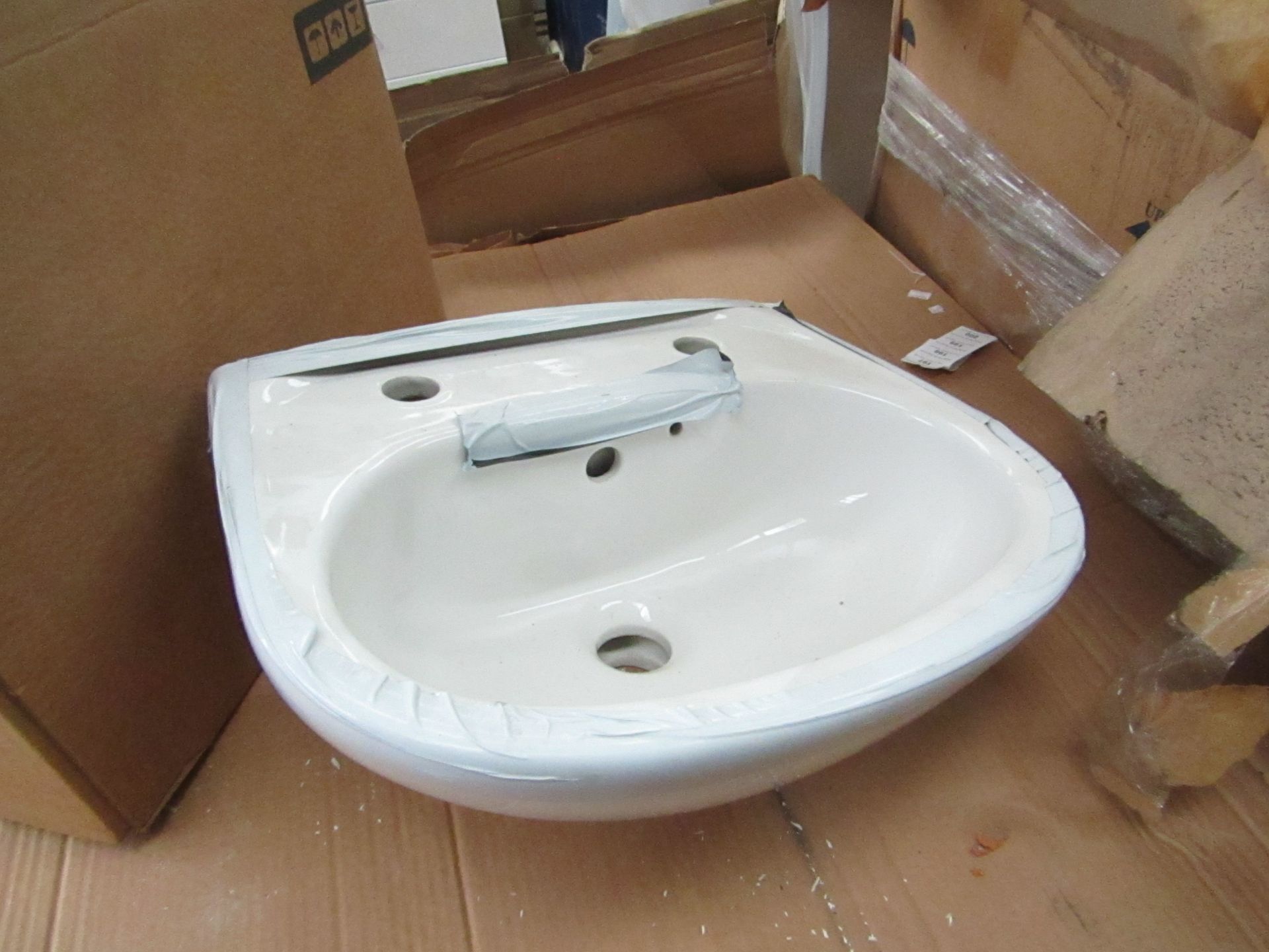 Oxford 2TH cloakroom basin, new and boxed.
