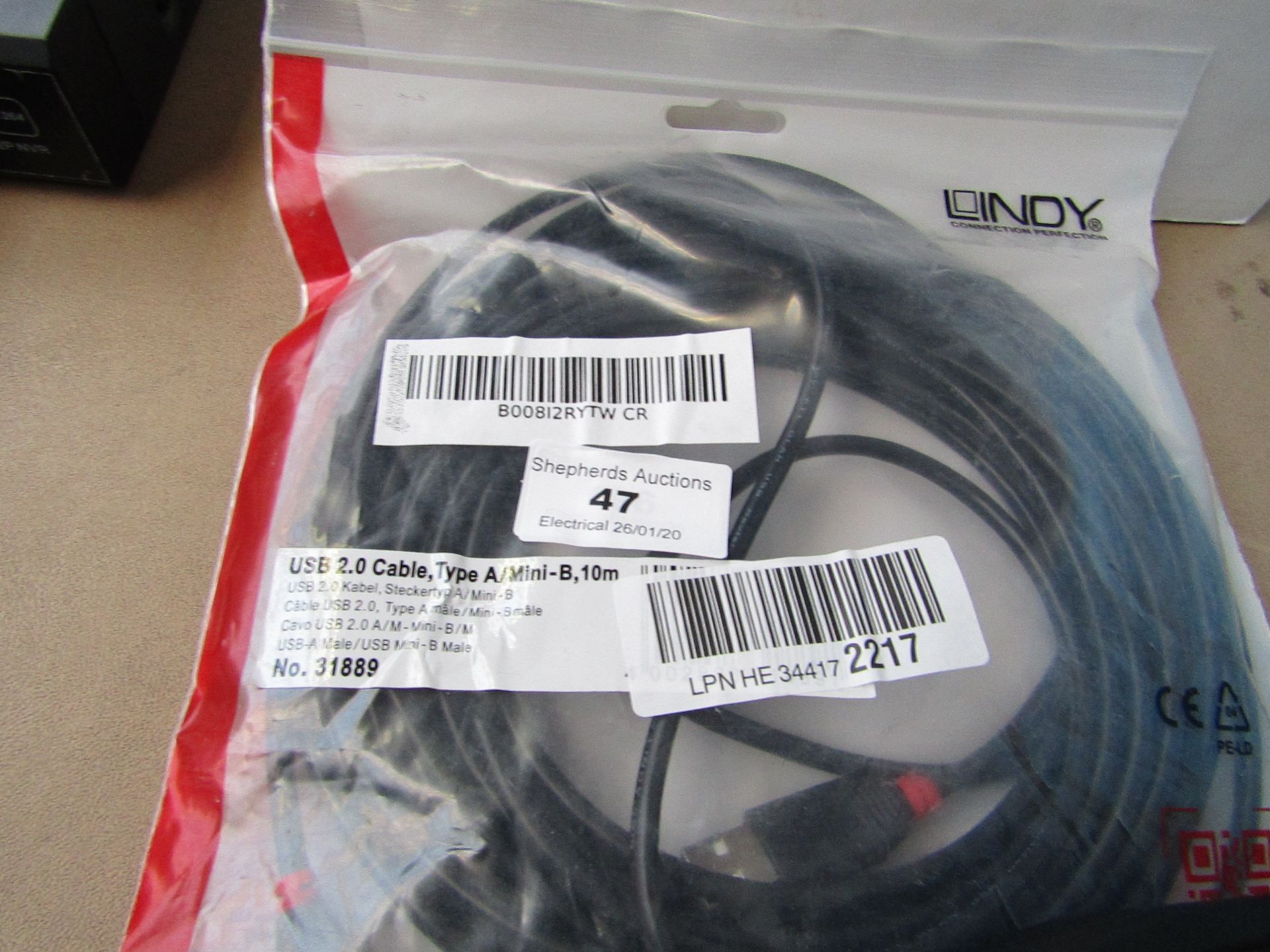 LINDY - USB 2.0 Cable Type A/Mini-B 10M - Unchecked and packaged.